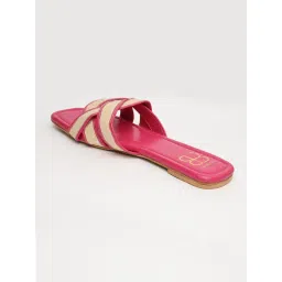 GLAM STORY TrendAura CrissCross Textured Pink Flats image 5