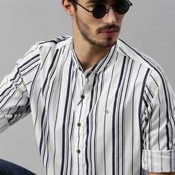 WROGN Men White & Black Slim Fit Striped Casual Shirt-picture-32