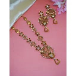 Niscka 24K Gold-Plated Floral Design and White Cz Coin Necklace and Earrings image 2