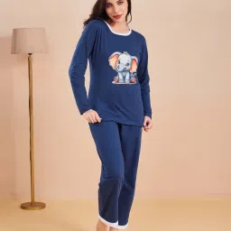 Secrets By ZeroKaata Printed Cotton Night Suit For Women Blue-picture-18