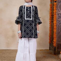 pspeaches Girls Ethnic Motifs Printed Flared Sleeves Straight Kurta With Sharara & Dupatta-picture-32