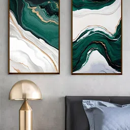 The Art House Green & White 2 Pieces Canvas Abstract Framed Painting Wall Art-picture-40
