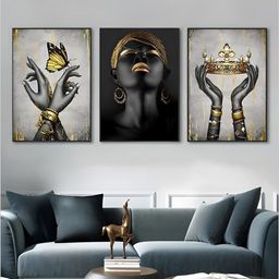 The Art House 3 Pieces Black & Gold Toned Wooden Wall Art-picture-21