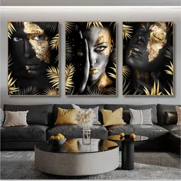 The Art House 3 Pcs Black & Golden Masked Face Wall Painting-picture-14