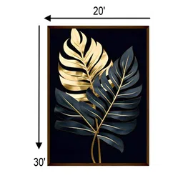 The Art House Black & Golden Canvas Leaves Framed Painting Wall Art image 2