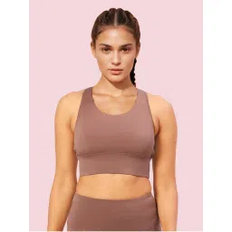 Enamor A202 Medium Impact Quick Dry Longline Workout Sports Bra Brown-picture-18