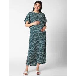 Mystere Paris Peacock Green Printed Comfy Maternity Dress-picture-12