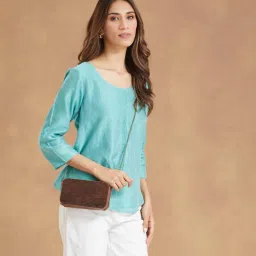 Fabindia Brown Wood Clutch with Detachable Chain (M)-image-1