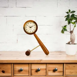 ARTYPILLAR 12In Height Sheesham Wood Hammer Design Table Clock with 4In Dome Glass Dial image 1