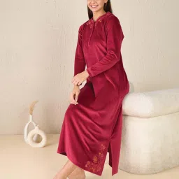 Sweet Dreams Womens Velour Spandex Long Nightdress Red-picture-44