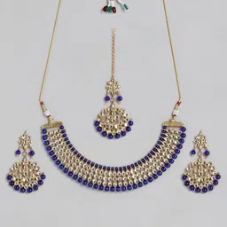 Peora Gold-Plated Blue Kundan Studded Choker Jewellery Set image 3