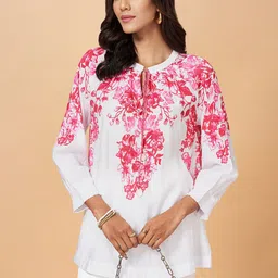Marigold Lane Floral Printed Tie-Up Neck Top-image-86