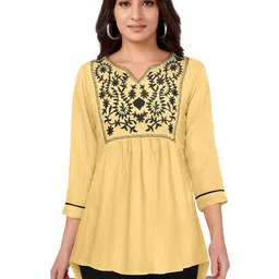 sanjana  silk SANJANASILK Floral Embroidered Gathered Detail A-Line Top image 3