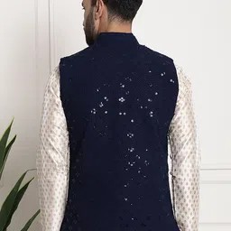 SOJANYA Geometric Woven Design Mandarin Collar Pure Cotton Nehru Jackets image 3