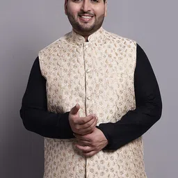 SOJANYA PLUS Plus Size Ethnic Motif Embellished Cotton Linen Nehru Jacket-picture-21