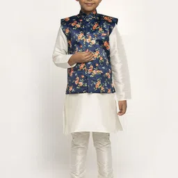 KRAFT INDIA Boys Off White Dupion Silk Kurta with Churidar-picture-37