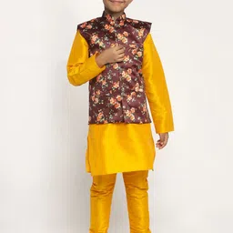 KRAFT INDIA Boys Mustard Yellow Dupion Silk Kurta with Pyjamas-picture-17