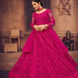 KALINI Embroidered Thread Work Semi-Stitched Lehenga & Unstitched Blouse With Dupatta image 2
