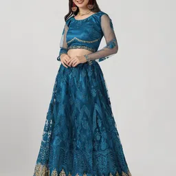 KALINI Embroidered Semi-Stitched Lehenga & Unstitched Blouse With Dupatta image 4