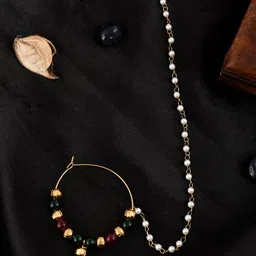 Silvermerc Designs Gold-Plated White Pearl Beaded Nosepin-image-29