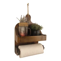symplify Celia Wooden Wall Shelf Organiser With Kitchen Roll Holder-picture-10