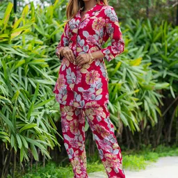 Libas 3 Pcs Floral Printed Shirt Trouser With Waistbelt Co-Ords-picture-9