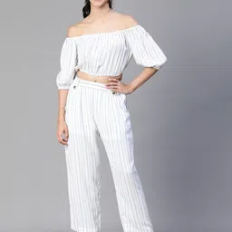 Oxolloxo Striped Off Shoulder Top With Elasticated Pant Co-Ord Set-picture-38
