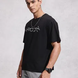 WROGN Brand Logo Printed Drop-Shoulder Sleeves Pure Cotton Oversized Fit T-shirt image 5