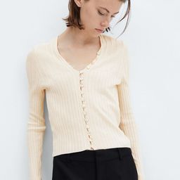 MANGO Button Detail Ribbed Acrylic Cardigan-picture-15
