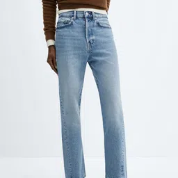 MANGO Women Straight Fit High-Rise Light Fade Pure Cotton Jeans-picture-35