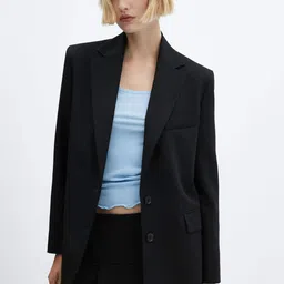 MANGO Single-Breasted Notched Lapel Collar Smart Casual Blazer-image-34
