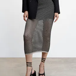 MANGO Open Knit Lurex Semi-Sheer Straight Midi Skirt-picture-43
