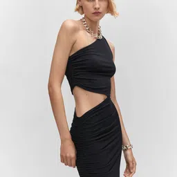 MANGO Cut-Out Detail Ruched One Shoulder Bodycon Maxi Dress-image-2