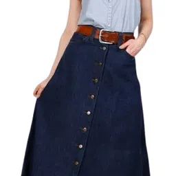 tripursundari fashion Denim Skirt for Women, A-Line Cut, Full Length, Navy Blue image 1