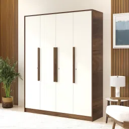 bluewud Maltein 4 Door Engineered Wood Wardrobe In Brown Maple & White Finish image 2