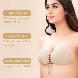 plumbury Women's Nylon Blend Lightly Padded Strapless Backless Adhesive Stick On Bra image 3