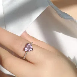 brd jewelry 925 Sterling Silver Pink Stone Heart Ring I Solitaire Finger Ring I Adjustable Silver Ring I Gifts For Women Girls Wife Girlfriend image 3