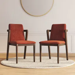 urban ladder Harper Solid Wood dining chair in Danish Walnut finish, Fabric Dark Coral-picture-16