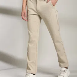 john players Men Slim Fit Flat-Front Trousers image 1