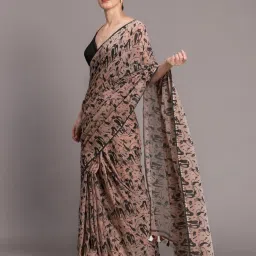 suta Graphic Print Cotton Saree with Tassels image 1