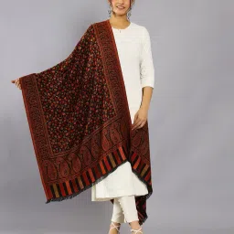 handicraft-palace Women Floral Woven Stole with Fringed Hem image 1