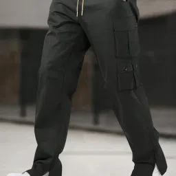 poshax Men Relaxed Fit Cargo Pants with Drawstring Waist image 1