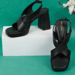 valiosaa Women Square-Toe Heeled Sandals with Buckle Fastening image 1