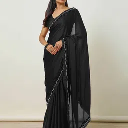 soch Women Embroidered Saree with Contrast Border image 1