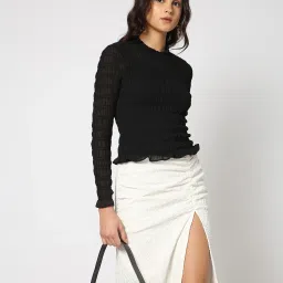 yousta Women Smocked High-Neck Fitted Top image 1