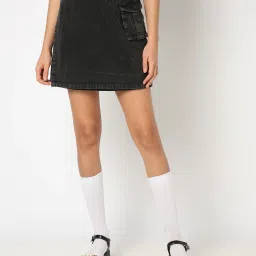 yousta Women Short Denim A-Line Skirt with Pockets image 1