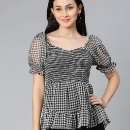 oxolloxo Checked Smocked Peplum Top image 1