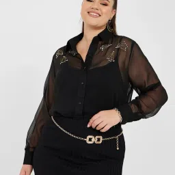 styli Women Plus Size Embellished Chiffon Sheer Shirt image 1