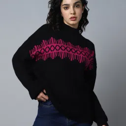 high star Geometric Pattern Sweater Dress with High Neck image 1