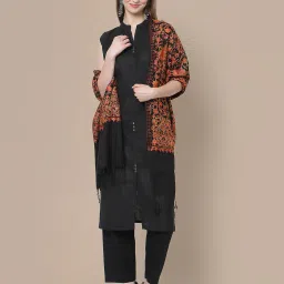 indie picks Aari Embroidered Kashmiri Woollen Shawl with Tassels image 1